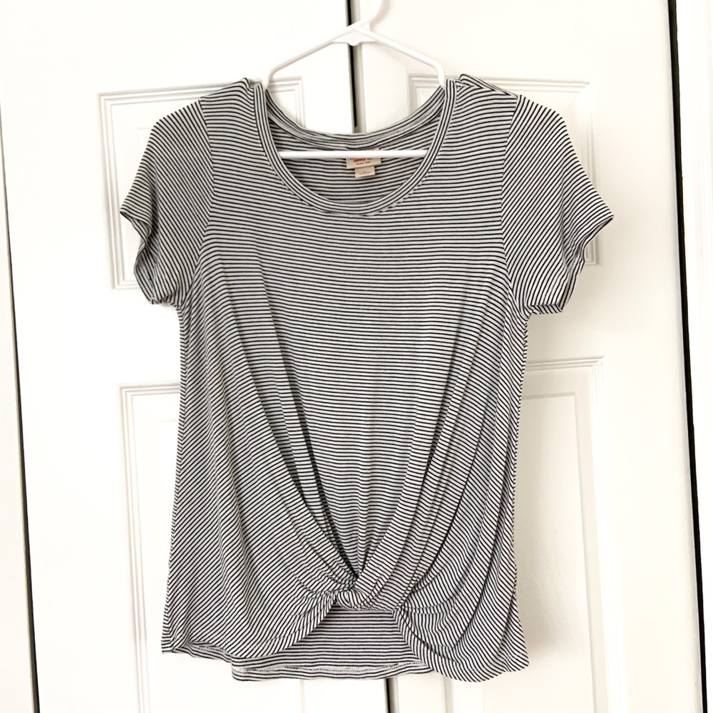 Black and White Striped Striped Twist Front Top